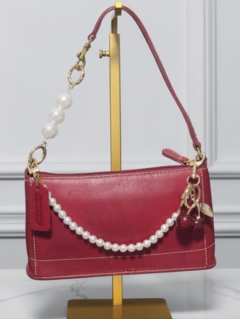 Vintage Coach Bleecker Demi Baguette Bag In Red Glove-tanned Leather Made In USA